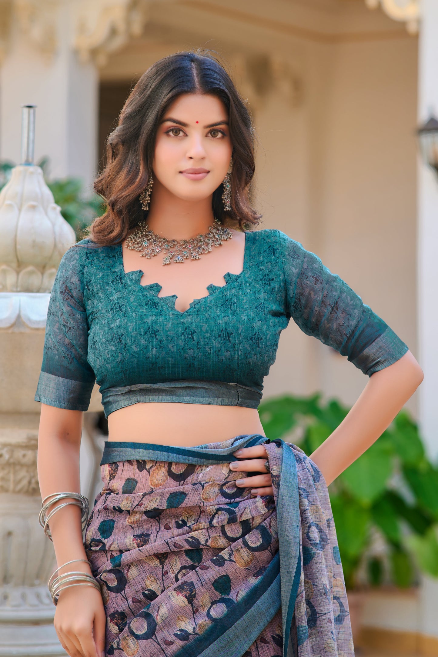 Luxury Coffee Color Color Pure Cotton Lilen With Digital Printed Designer Saree