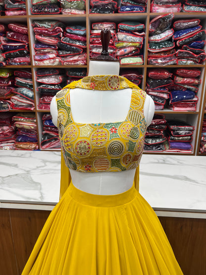 Blissful Yellow Color Pure Soft Fox Georgette Blooming Designer Ready to Wear Lehenga Choli