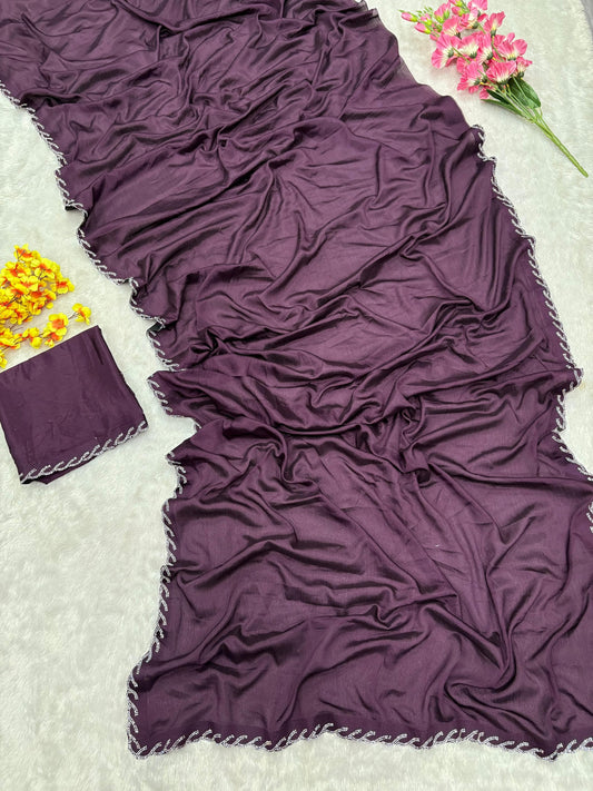 Fabulous Hand Jarkan Work Wine Color saree