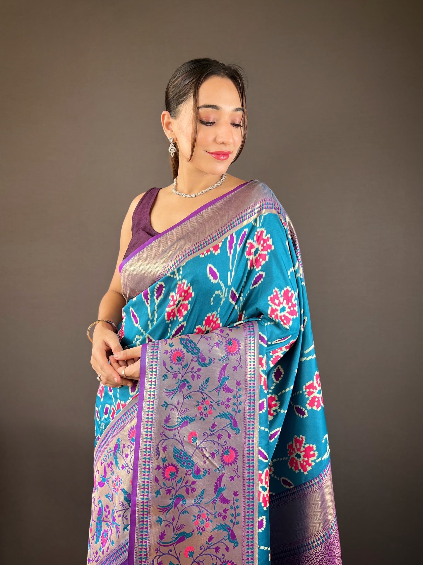 Adorable Silk Patola Weaving Sky Blue Color Saree