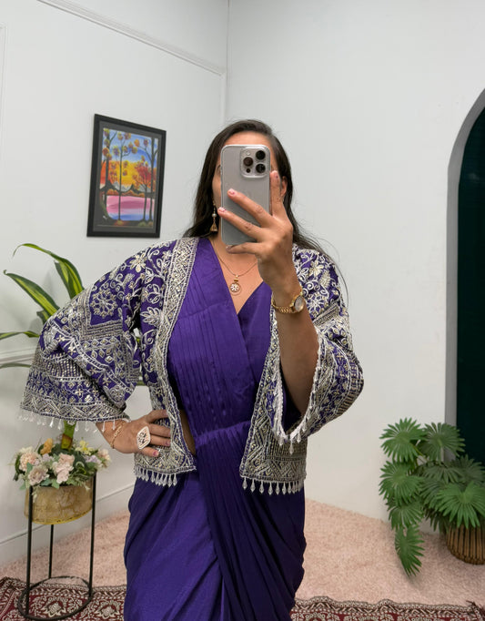 Mesmerizing Purple Color Chinon Silk Ready to Wear Saree
