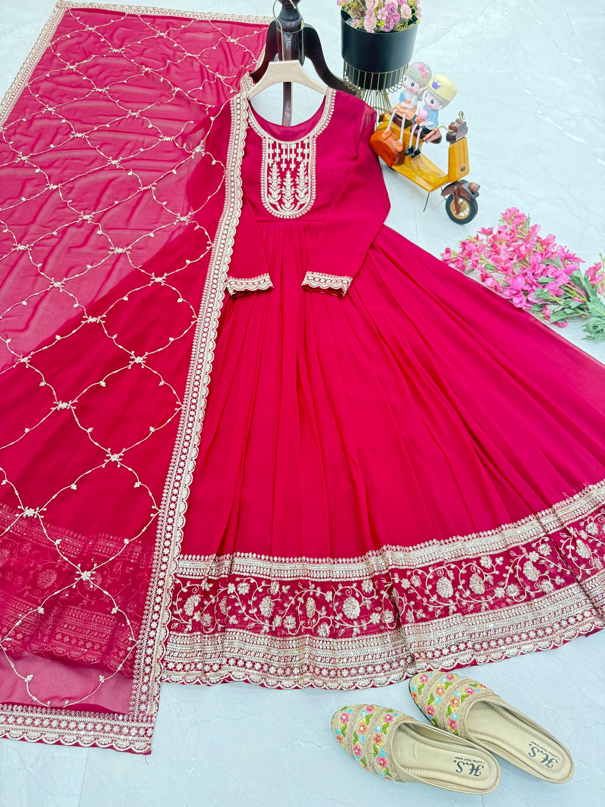 Eyes Catching Georgette Embroidery Work Pink Color Gown