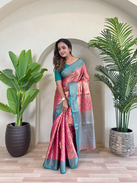 Designer Silk Zari Weaving Pink Color Saree