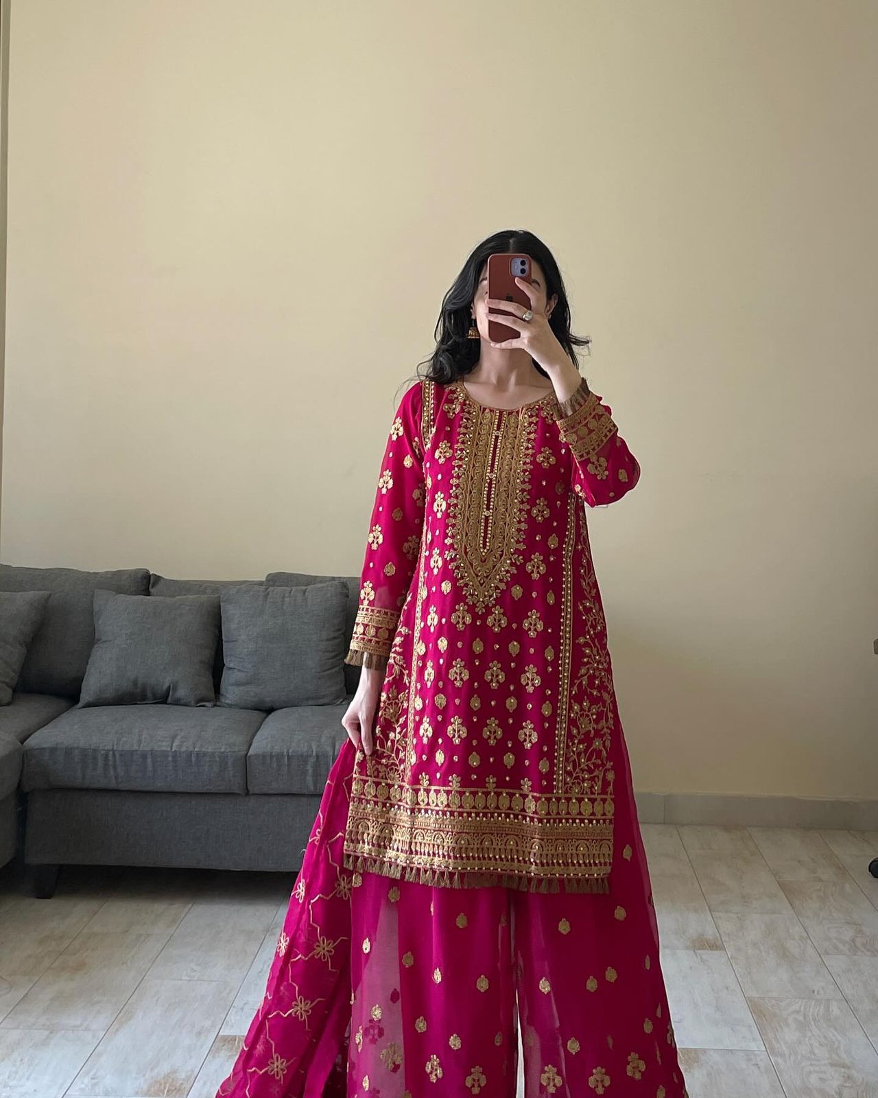 Look Designer Thread With Sequence Work Pink Color Sharara Suit