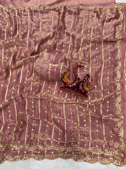Gorgeous Red Color Sequence Silk Saree