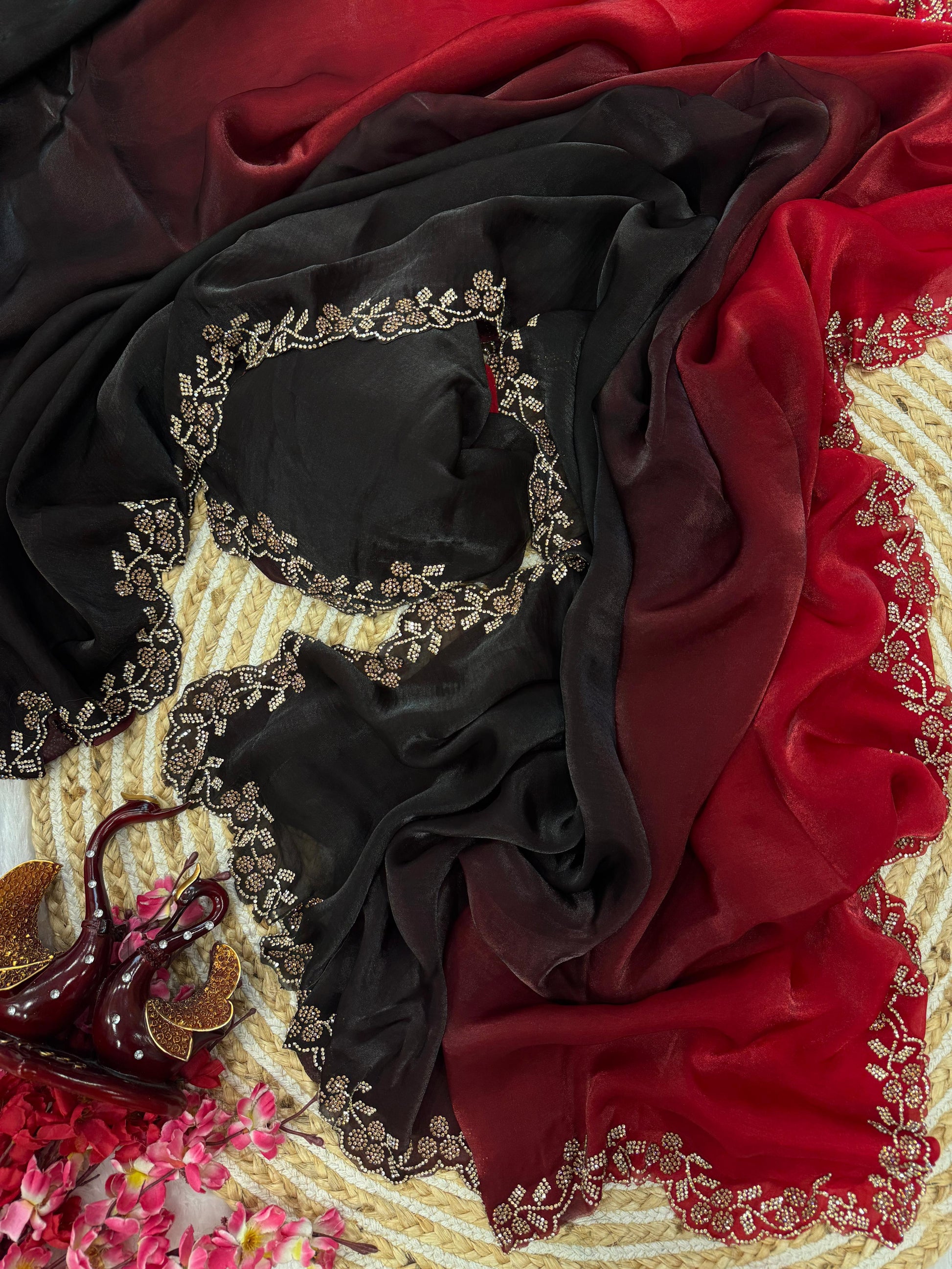 Double Shaded Red And Black Color Silk Saree