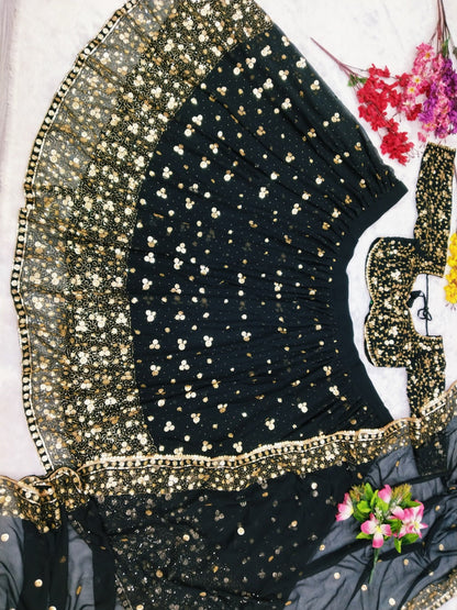 Luxuriant Georgette Embroidery Work Black Color Lehenga Choli