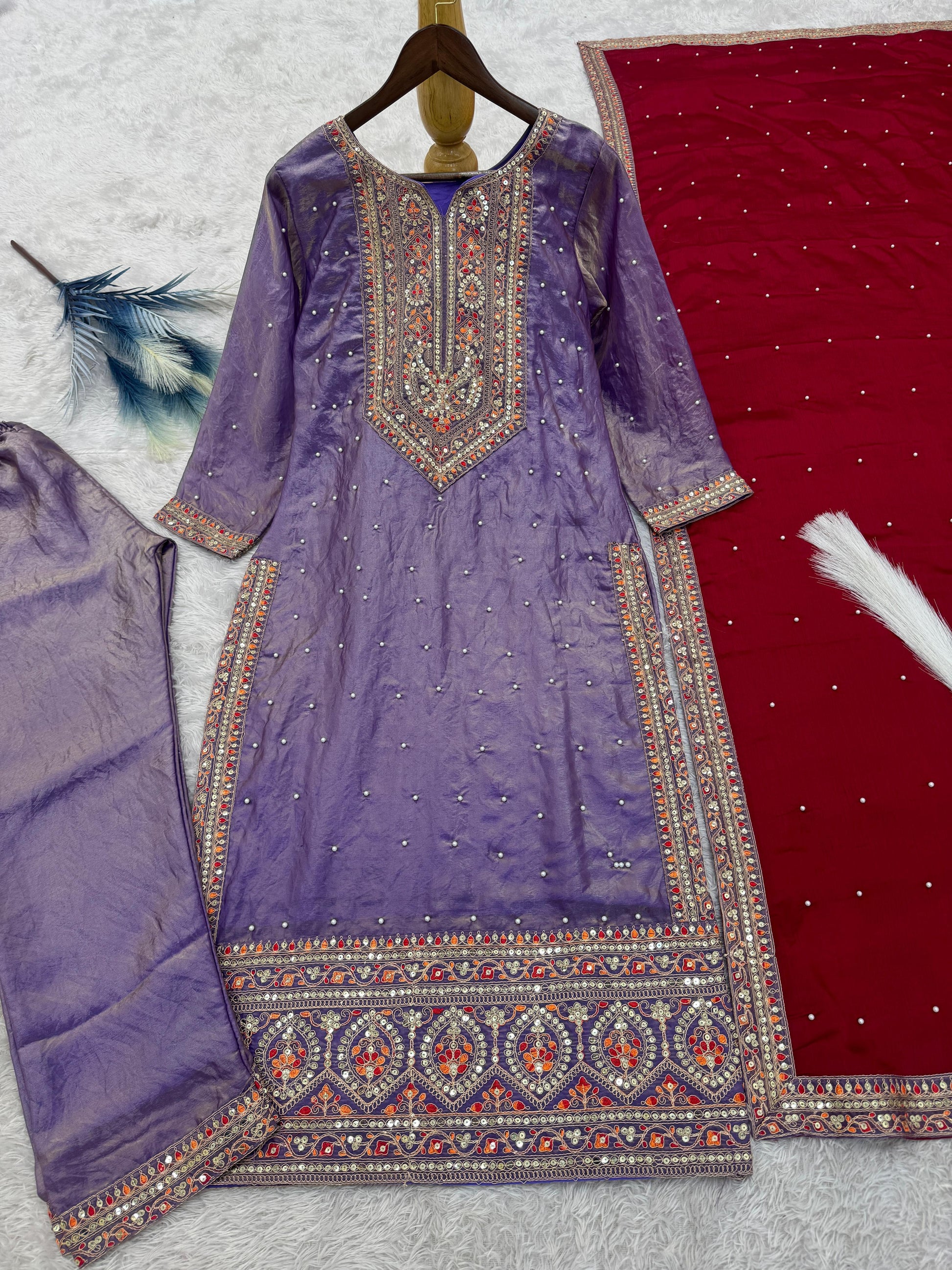 Graceful Frendy Silk Lavender Color Salwar Suit
