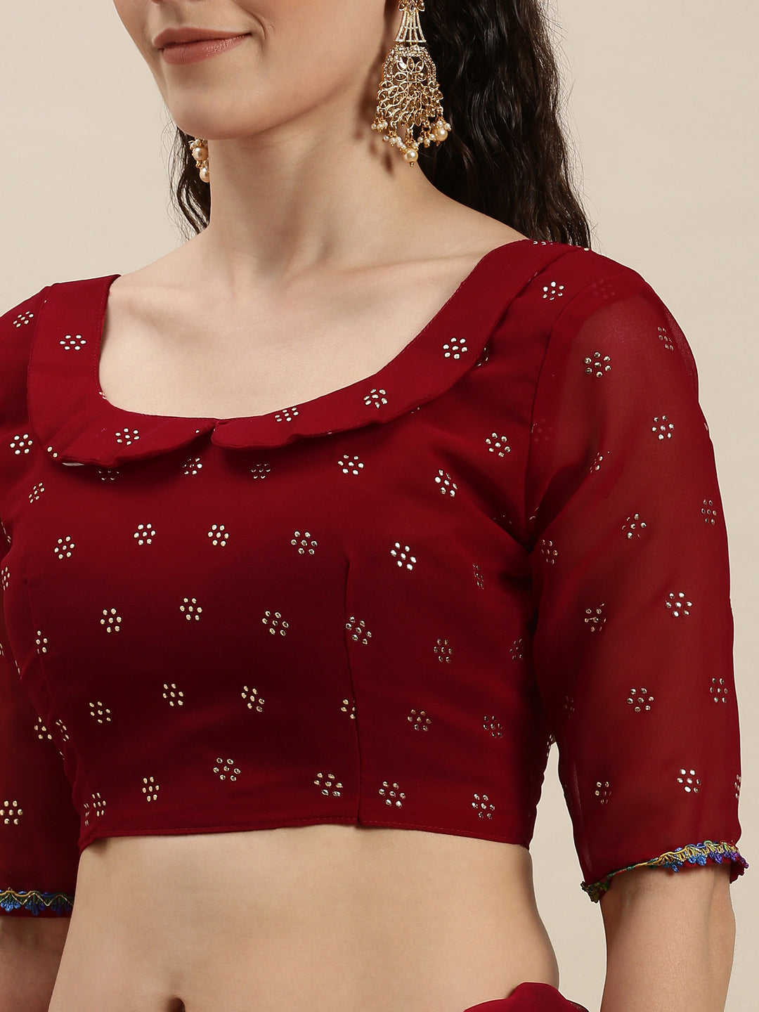 Elegant Dark Pink Beads and Stones Embroidered Saree
