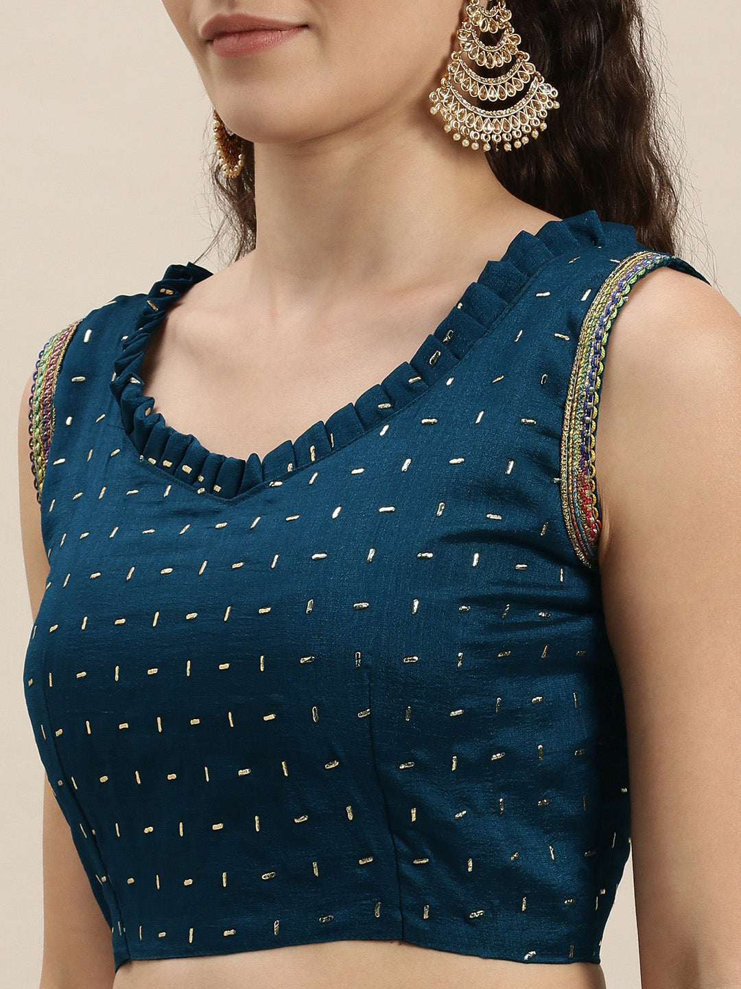 Exclusive Teal Blue Beads and Stones Work Saree