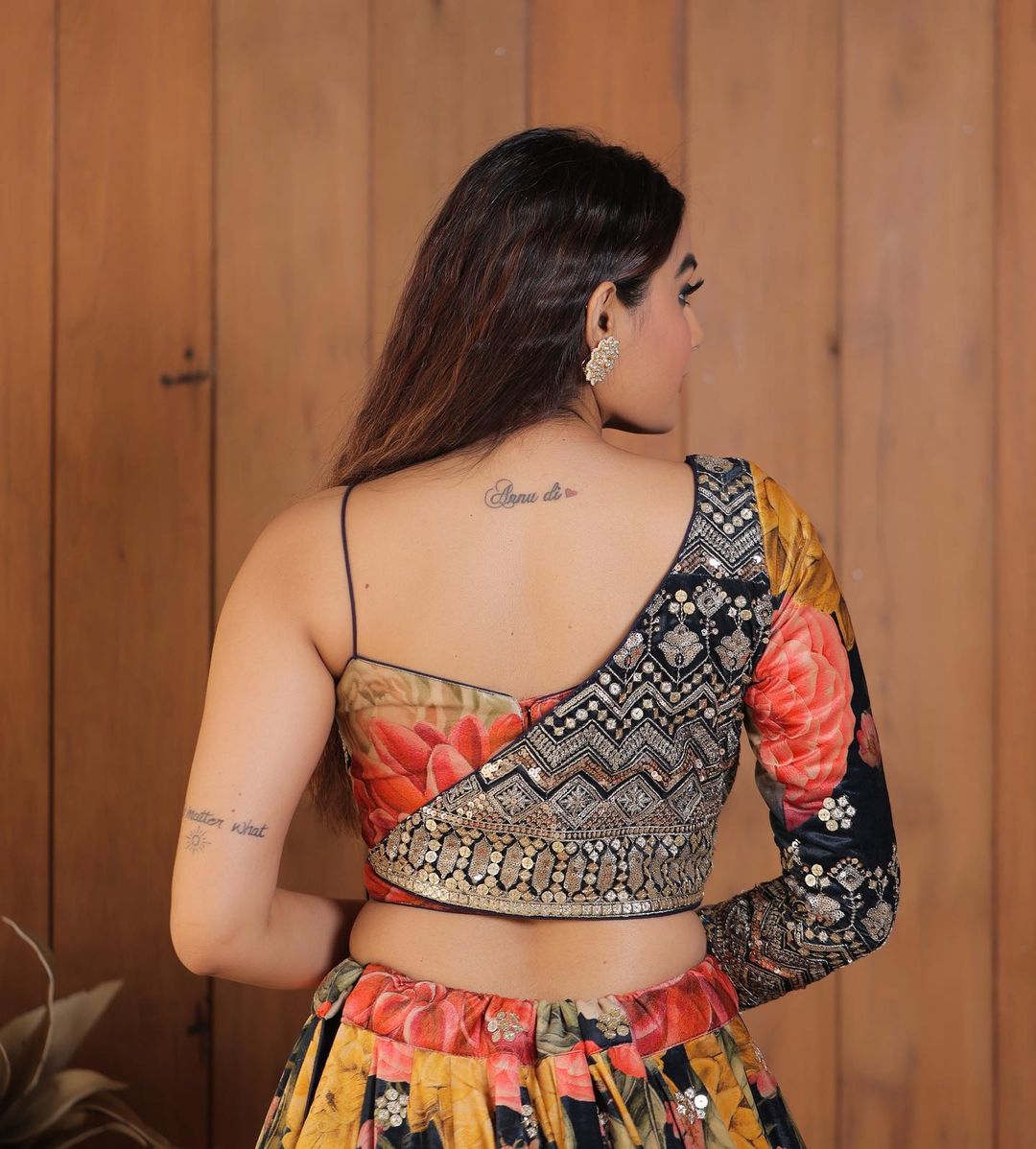 Designer Multi Color Lehenga Choli With One Side Sleeve Shrug