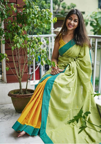 Fancy Pista And Yellow Color SIlk Saree