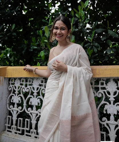 Festival Wear White Color Weaving Silk Saree