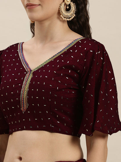 Stunning Purple Color Beads and Stones Work Saree