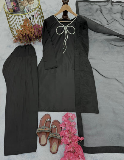 Preferable Sequence Work Black Color Palazzo Suit
