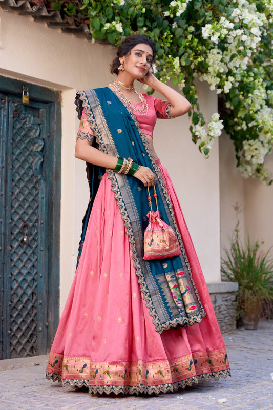 Traditional Wear Paithani Silk Light Pink Color Lehenga Choli