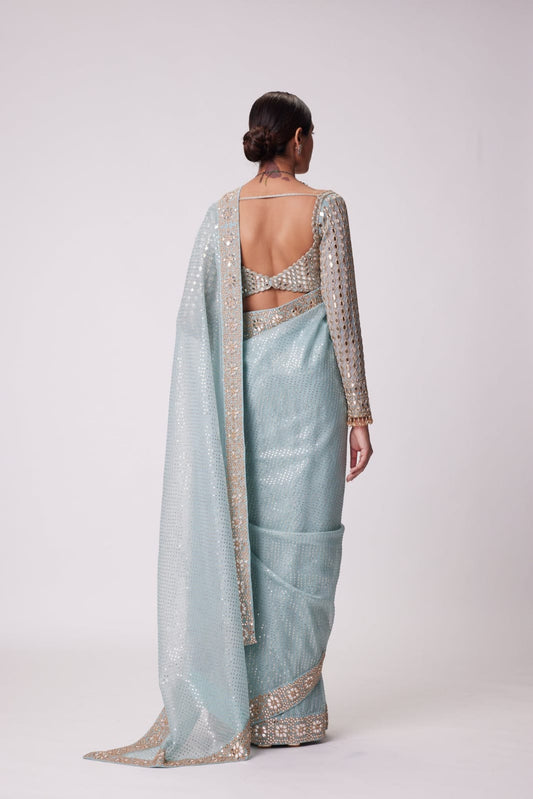 Good Looking Original Mirror Sequence Work Sky Blue Color Saree