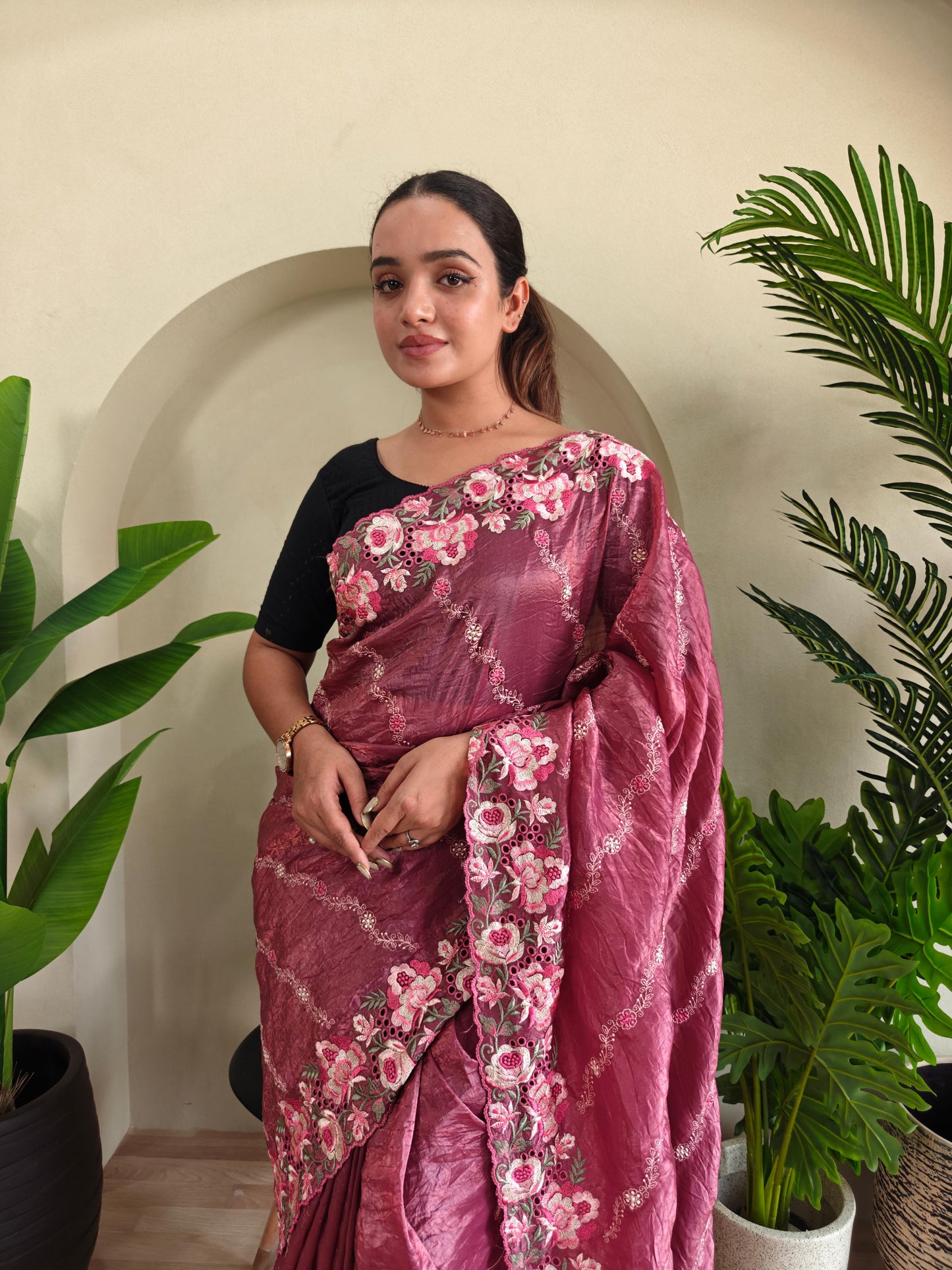Delightful Crush Silk Pink Color Saree
