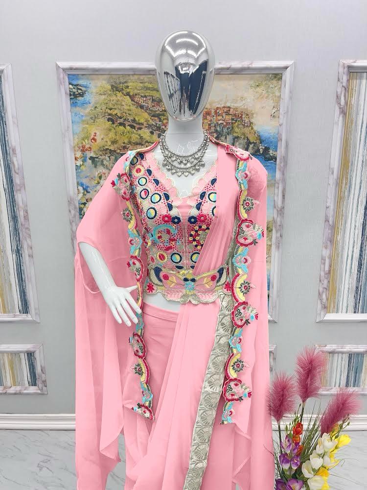 Unique Georgette Pink Color Palazzo Suit With Koti
