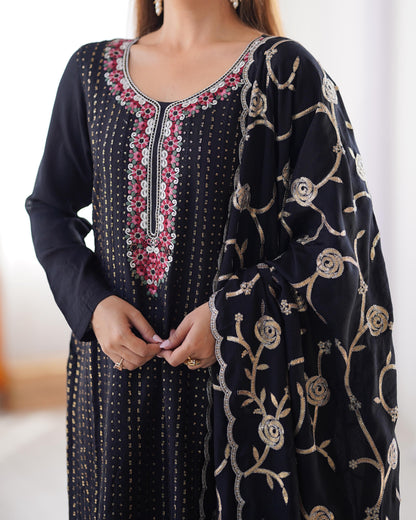 Elegant Chinon Silk Black Color Salwar Suit