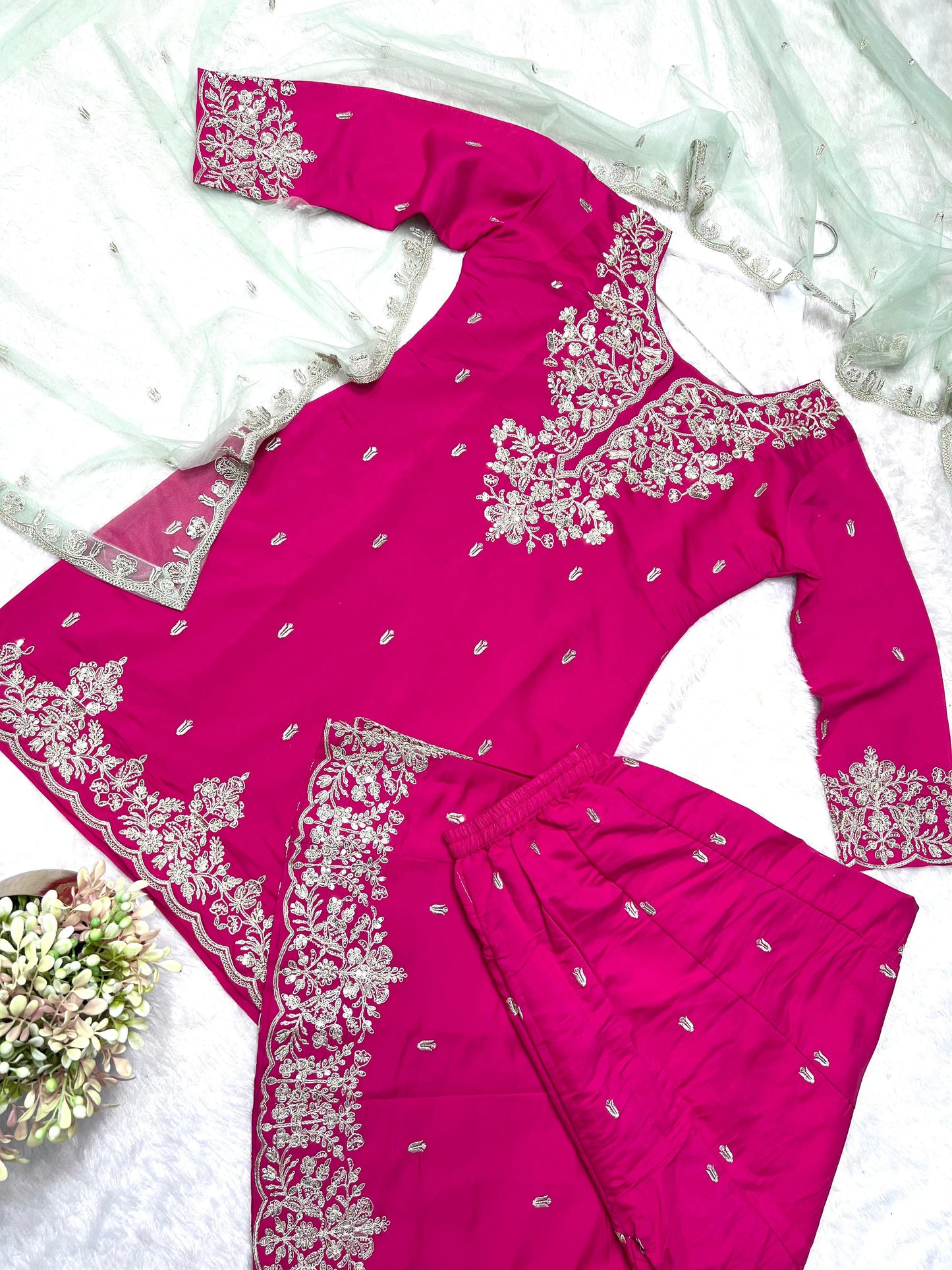 Ravishing Pink Silk with Sequence Work Palazzo Suit
