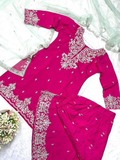 Ravishing Pink Silk with Sequence Work Palazzo Suit