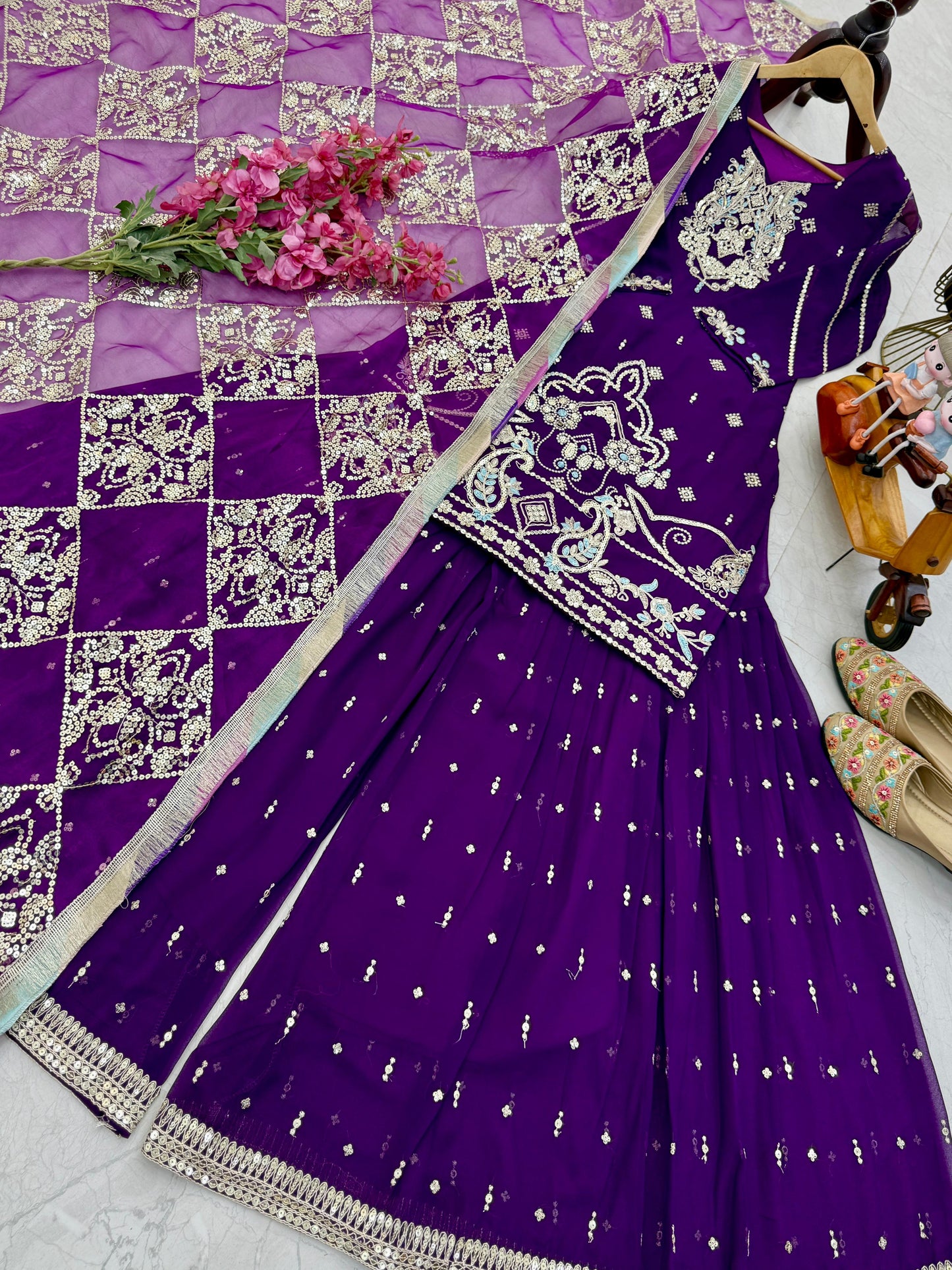 Captivating Embroidery Work Purple Color Palazzo Suit