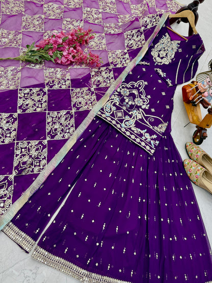 Captivating Embroidery Work Purple Color Palazzo Suit