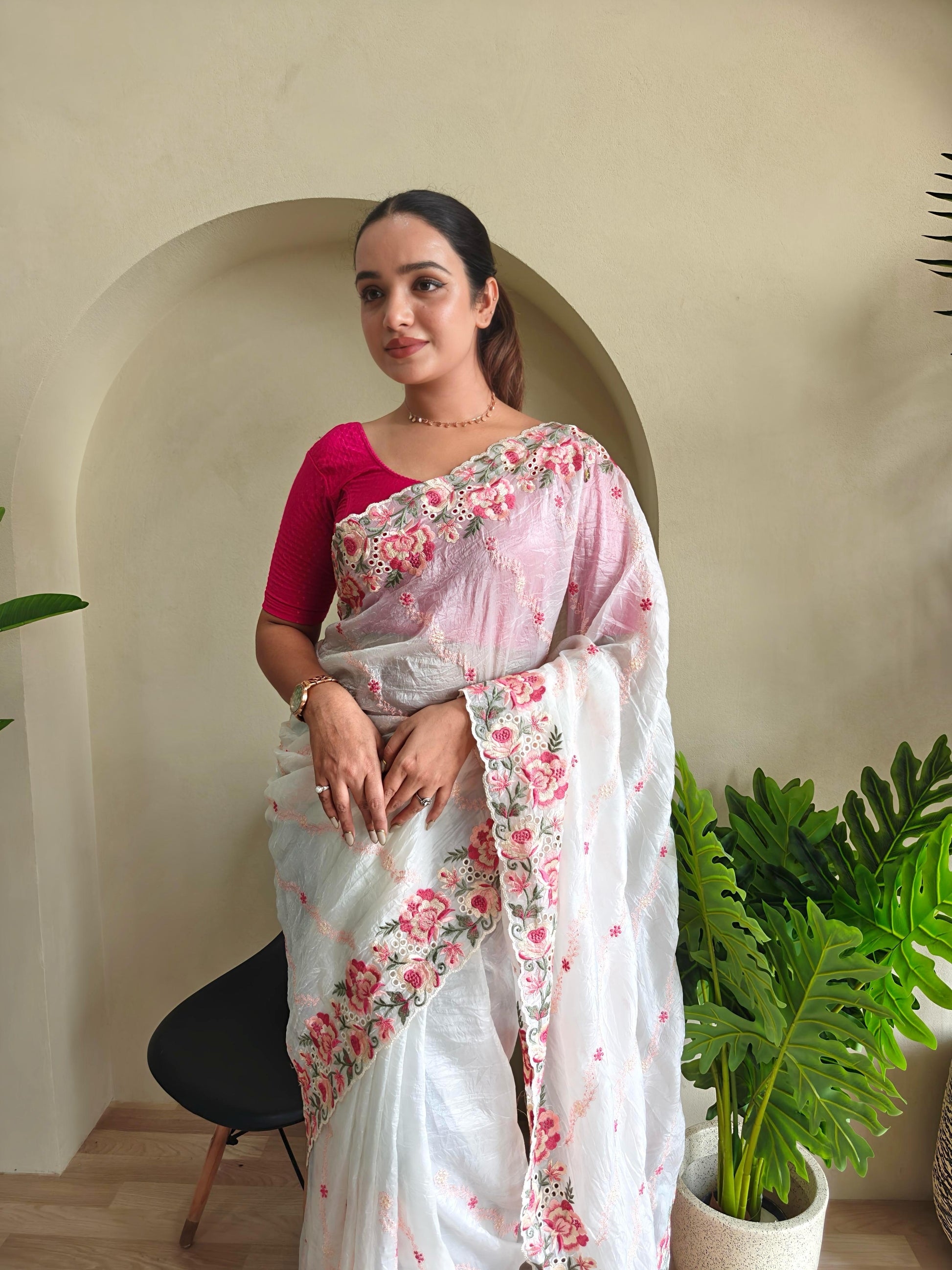 Delightful Crush Silk White Color Saree