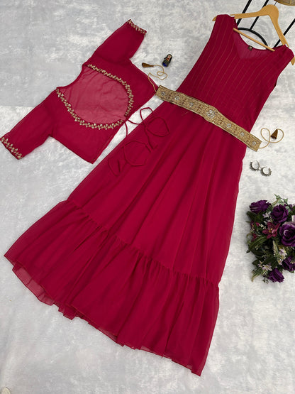 Designer Georgette Red Color Gown With Koti