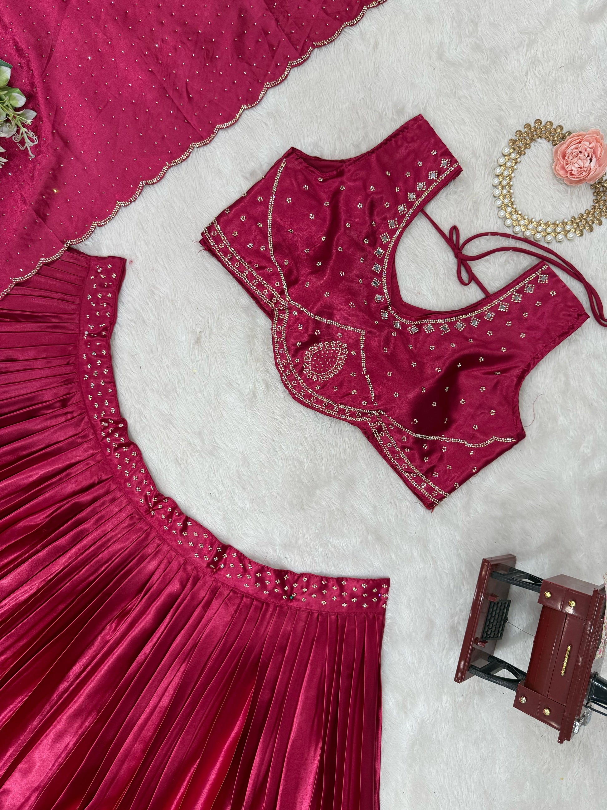 Wedding Wear Pink Color Satin Silk Lehenga Choli