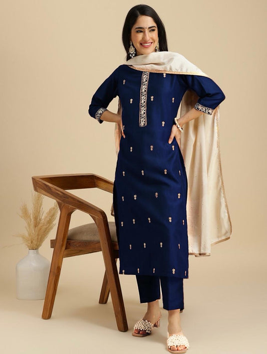 Elegant Roman Sequence Navy Blue Color Salwar Suit