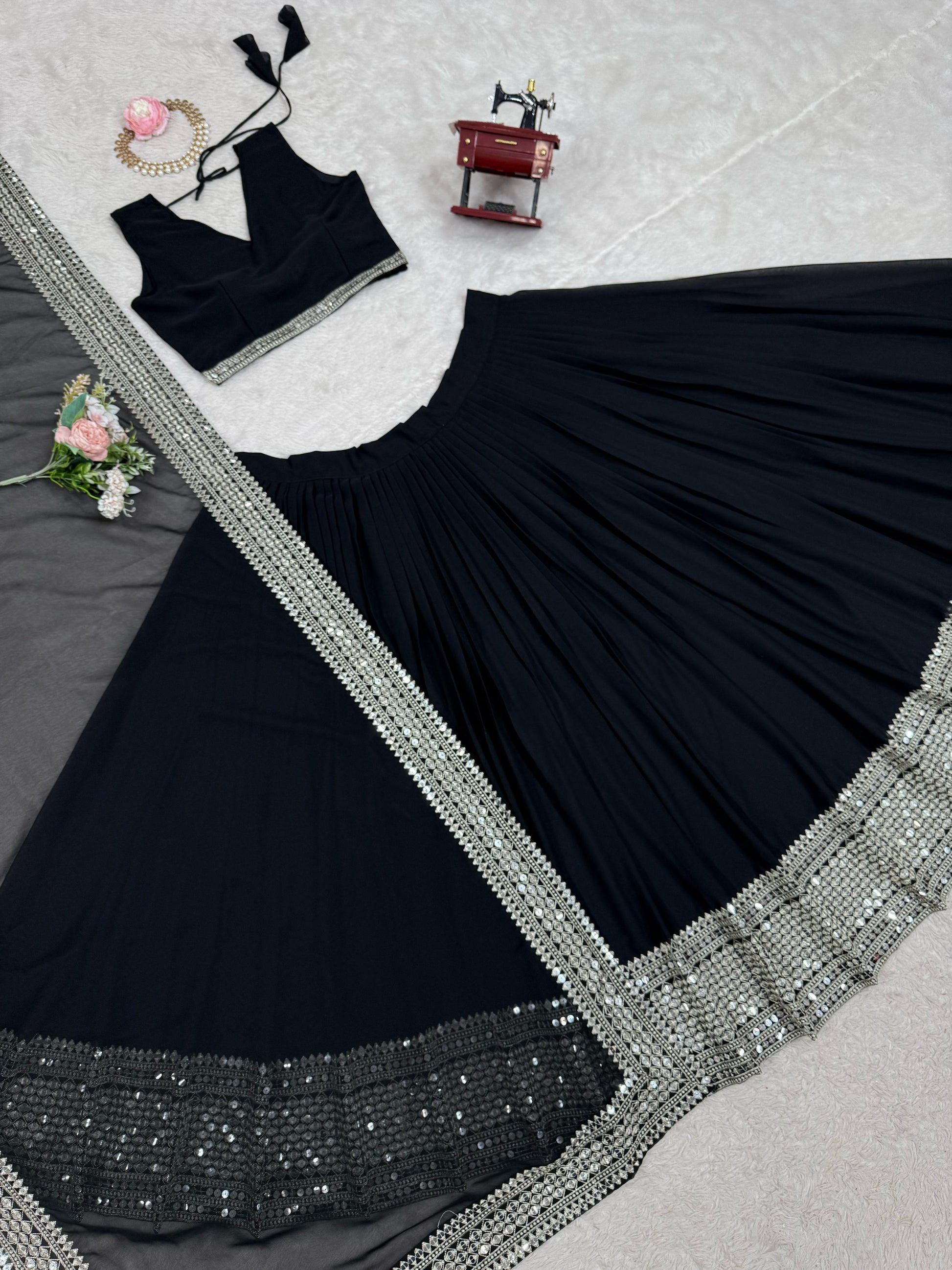Party Wear Sequence Work Black Color Lehenga Choli