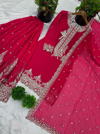Precious Georgette Pink Color Sequence Work Sharara Suit