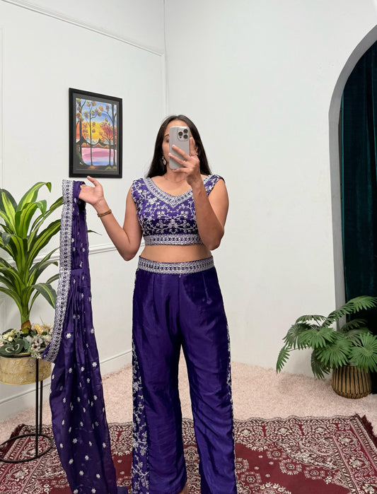 Function Wear Embroidery Work Navy Blue Color Palazzo Set