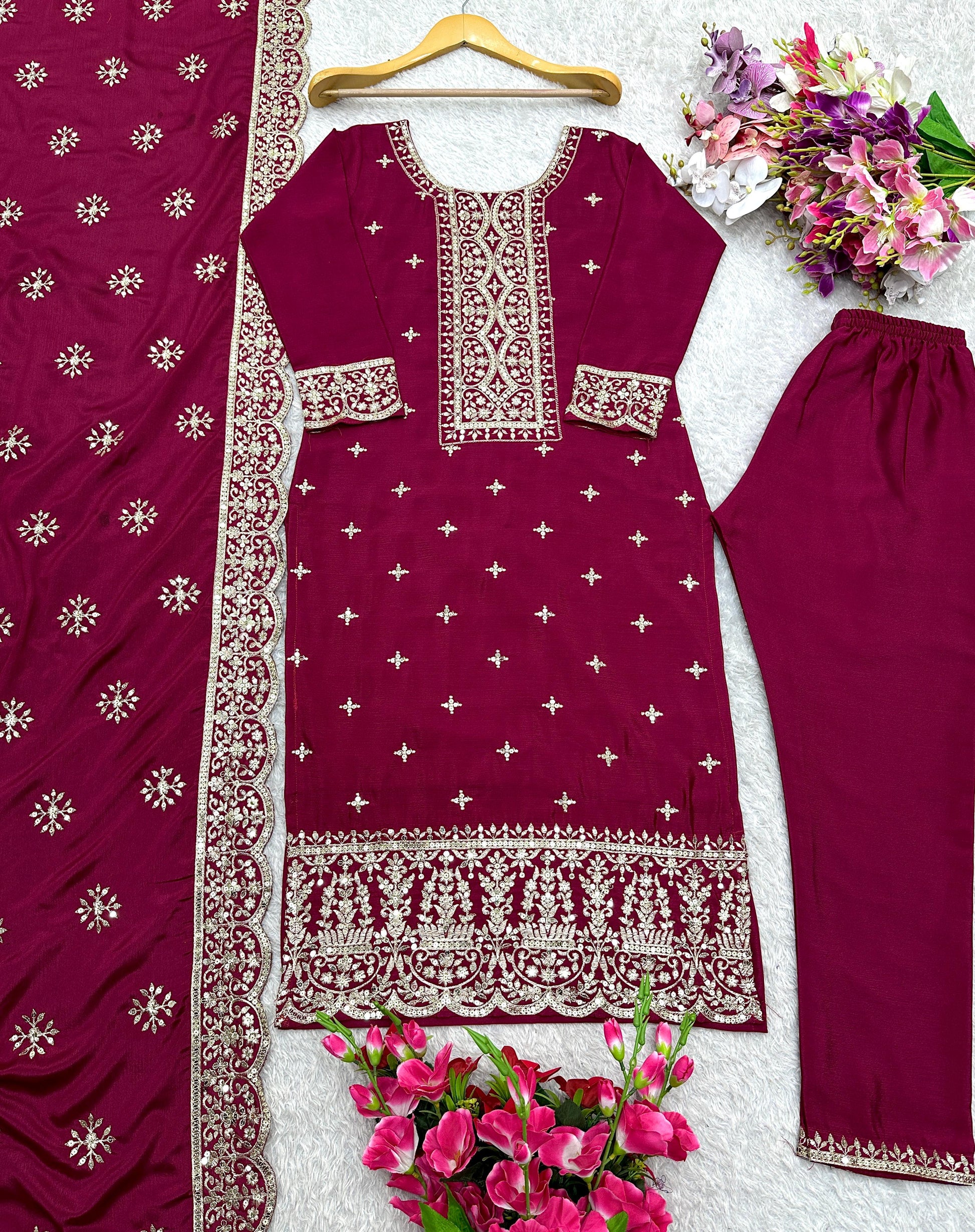 Traditional Wear Maroon Color Work Salwar Suit