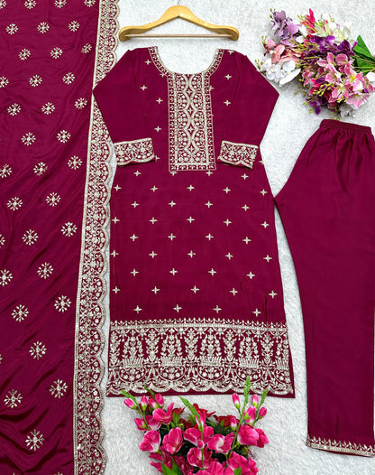 Traditional Wear Maroon Color Work Salwar Suit