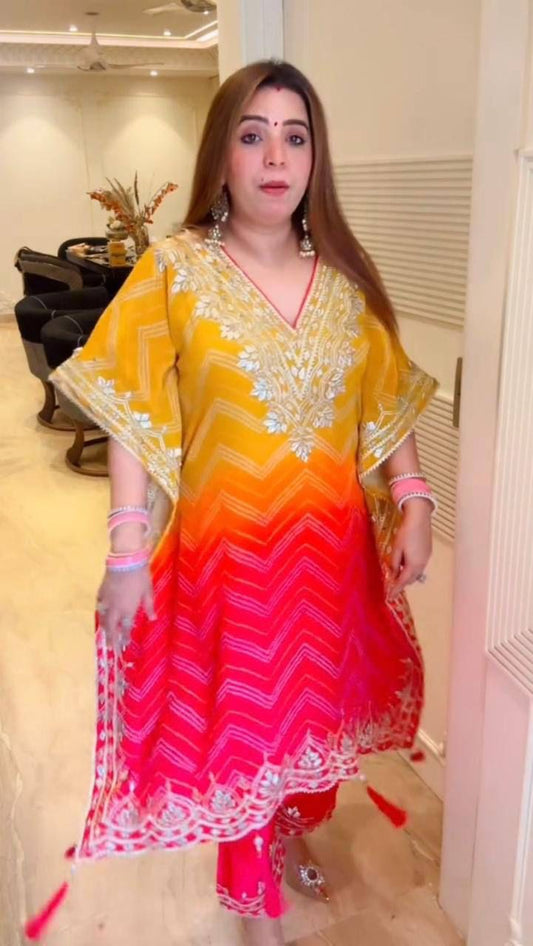 Preferable Chinon Embroidered Work Yellow Multi Color Kaftani Dress