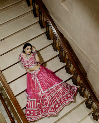 Reception Wear Heavy Work Pink Color Lehenga Choli