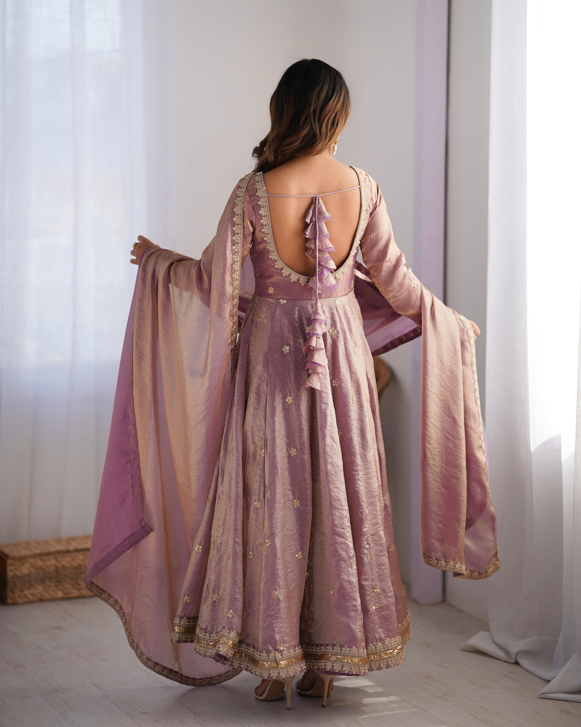 Fancy Sequence Work Pink Color Silk Gown