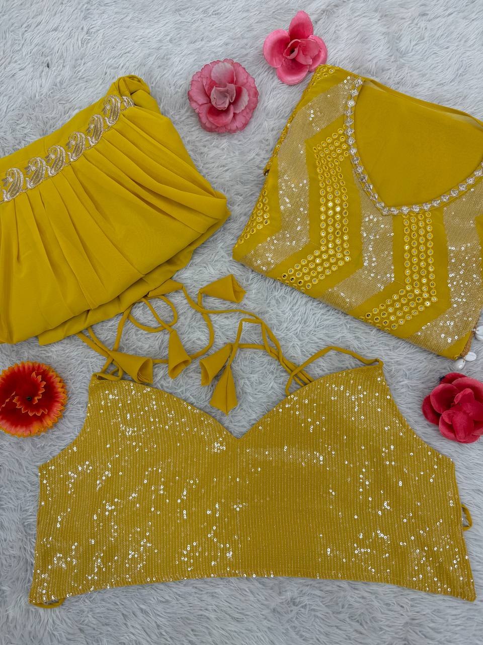 Haldi Wear Yellow Color Heavy Faux Georgette Heavy Embroidered Sequins Work Sharara Suit With Choli And Kaftan