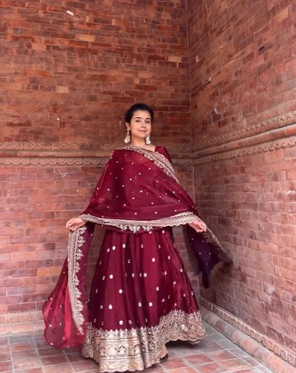 Alluring Maroon Color Embroidered Desiger Anarkali Suit