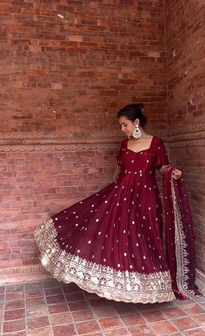 Alluring Maroon Color Embroidered Desiger Anarkali Suit