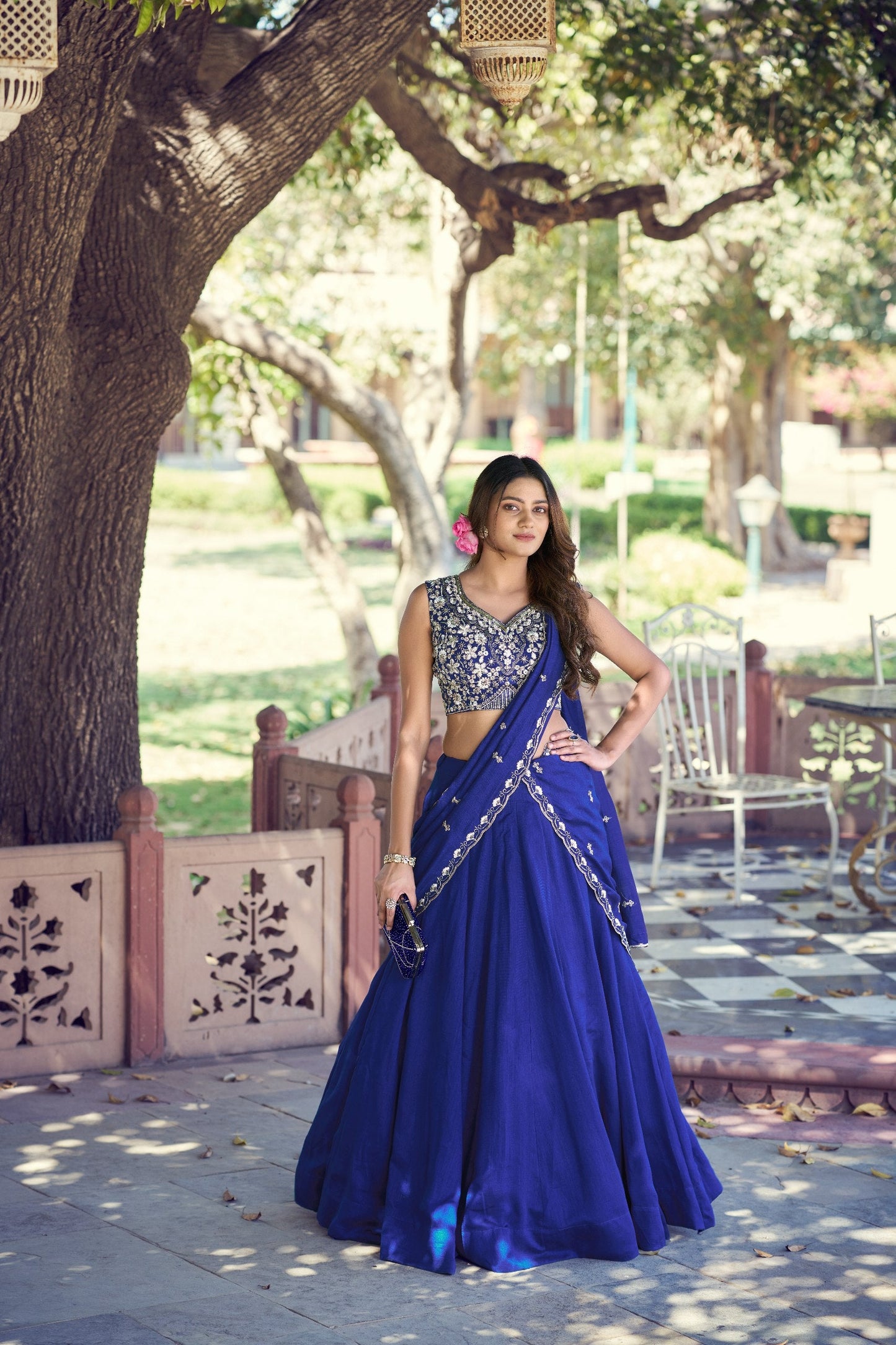 Wedding Wear Royal Blue Color Thread Embroidery Work Designer Lehenga Choli