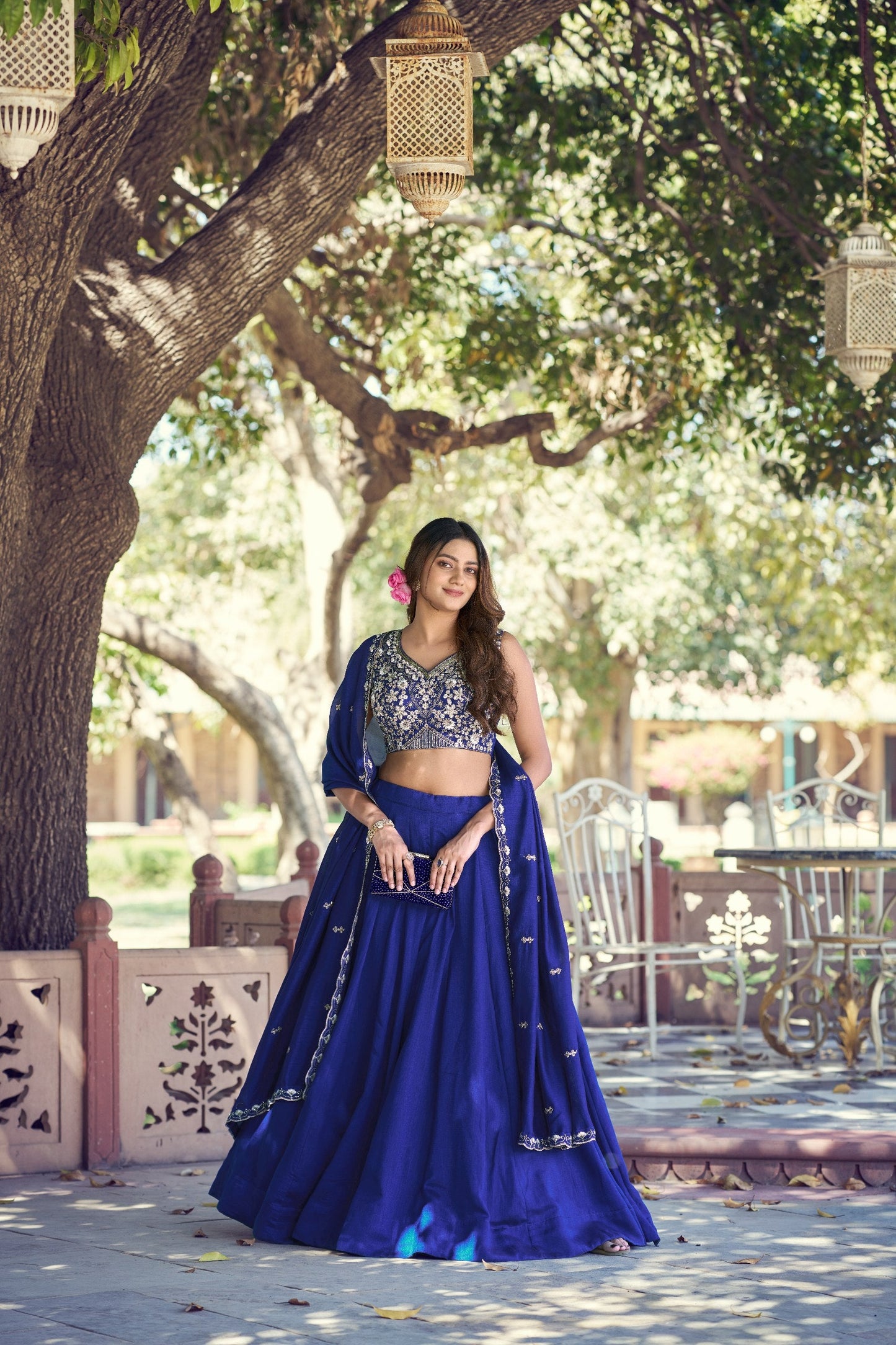 Wedding Wear Royal Blue Color Thread Embroidery Work Designer Lehenga Choli