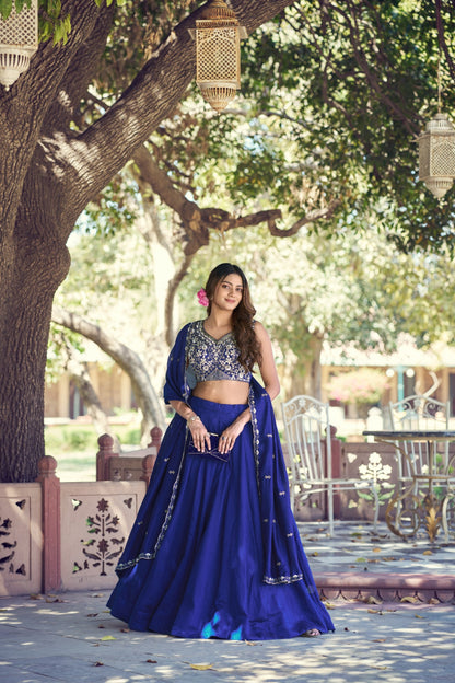 Wedding Wear Royal Blue Color Thread Embroidery Work Designer Lehenga Choli