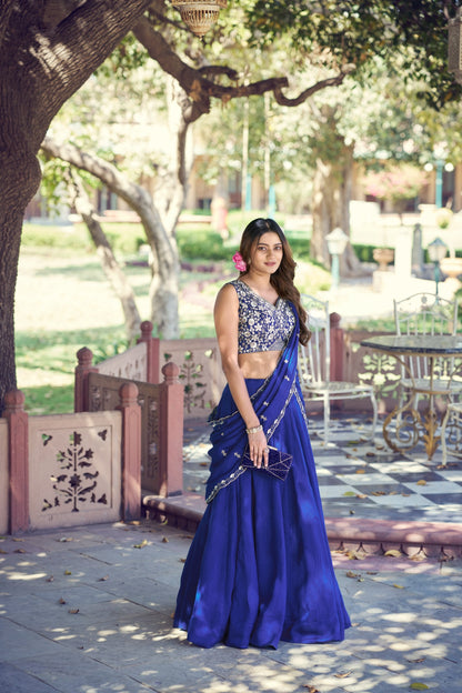 Wedding Wear Royal Blue Color Thread Embroidery Work Designer Lehenga Choli