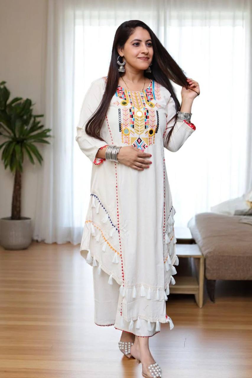 Gorgeous Off White Color Embroidered Khadi Cotton Co-ord Set