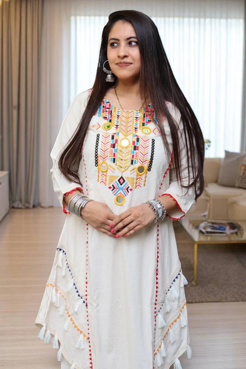 Gorgeous Off White Color Embroidered Khadi Cotton Co-ord Set