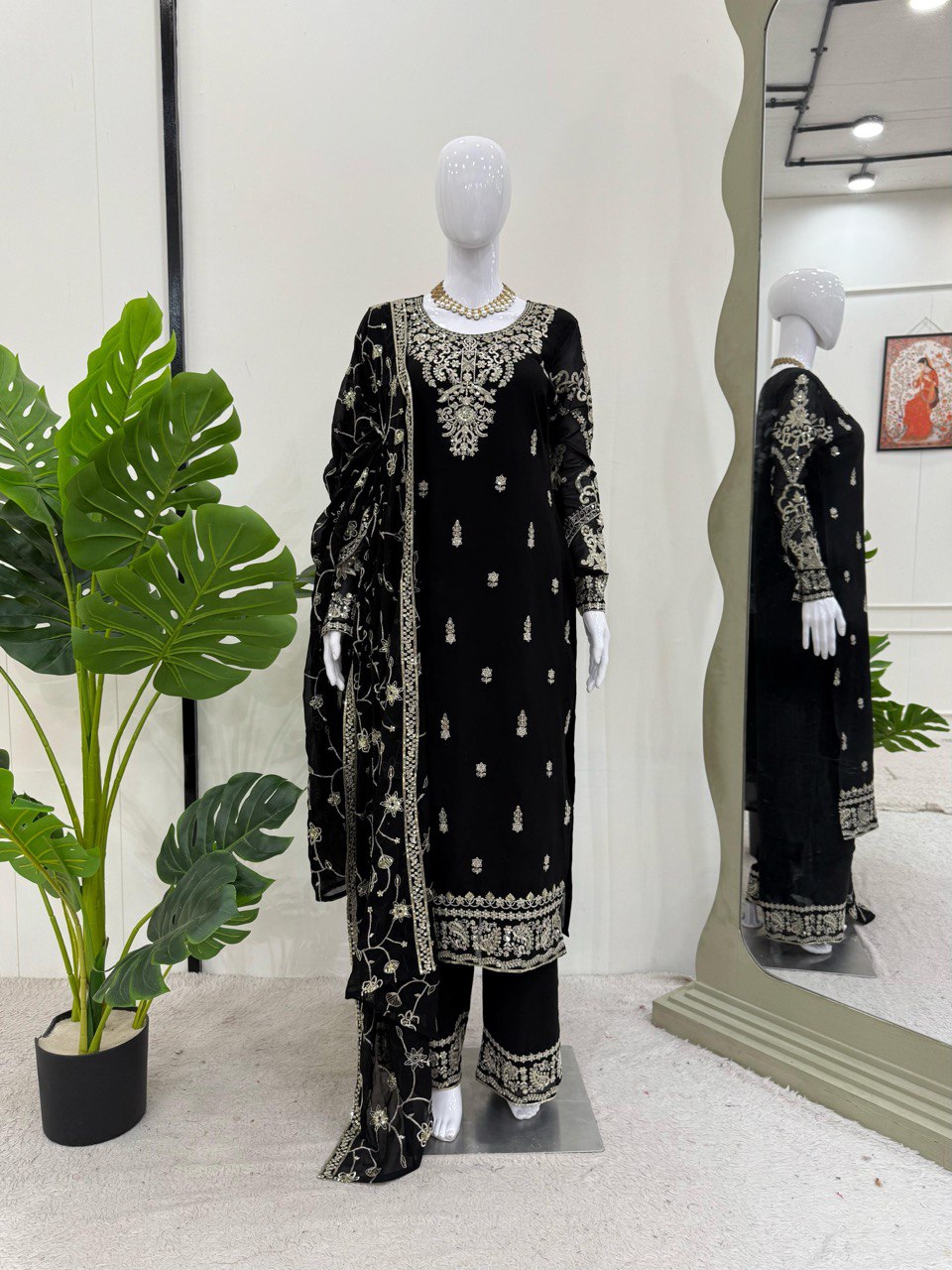 Wedding Wear Black Color Faux Georgette And Thread With Sequence Work Salwar Suit